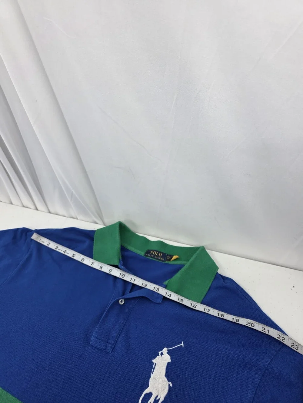Polo Ralph Lauren Men's Pique Polo Big And Tall 2XLT Green Blue Stripe Big Pony.